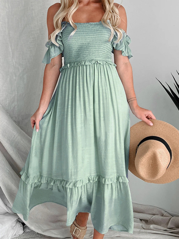 Robe midi dos nu bleue – Rayonne unie, légère et prête pour le printemps