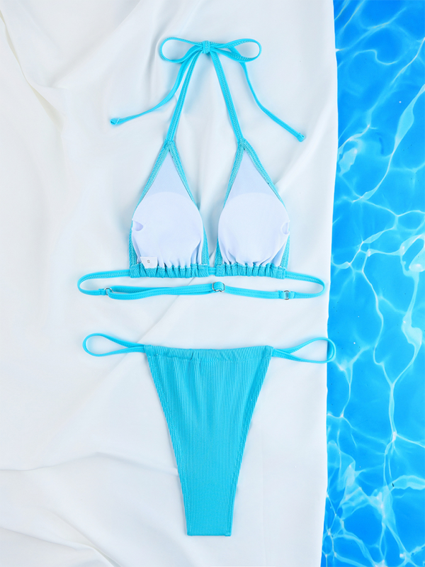 Ribbed Solid Color Bikini Set – Sexy Fit with Supportive Gathered Top