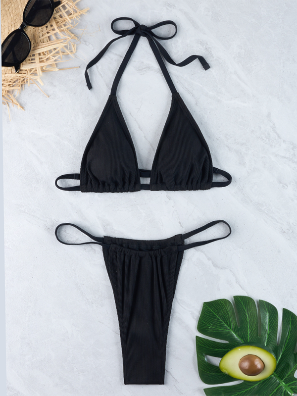 Ribbed Solid Color Bikini Set – Sexy Fit with Supportive Gathered Top