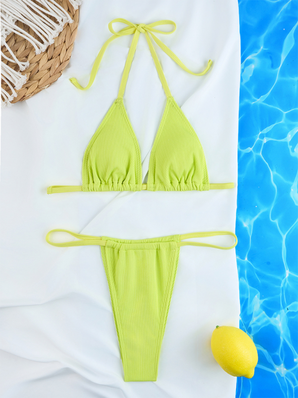 Ribbed Solid Color Bikini Set – Sexy Fit with Supportive Gathered Top