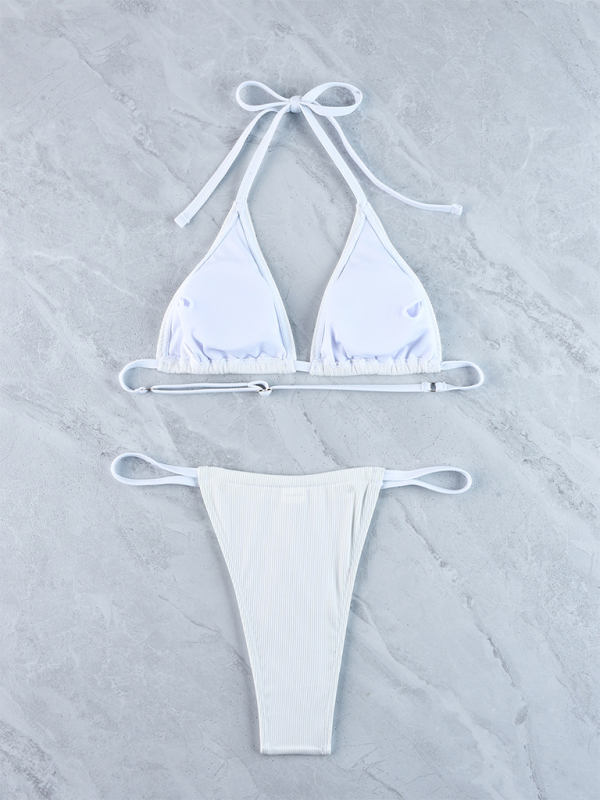 Ribbed Solid Color Bikini Set – Sexy Fit with Supportive Gathered Top