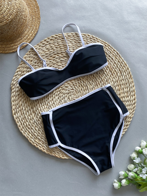 Colorblock High-Waisted Bikini Set – Sexy Two-Piece in Black
