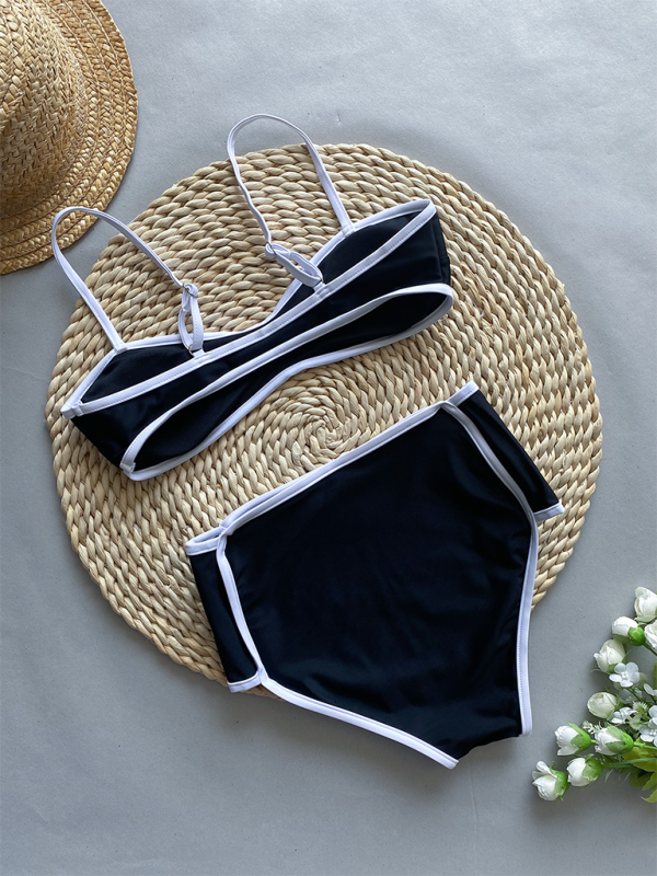 Colorblock High-Waisted Bikini Set – Sexy Two-Piece in Black