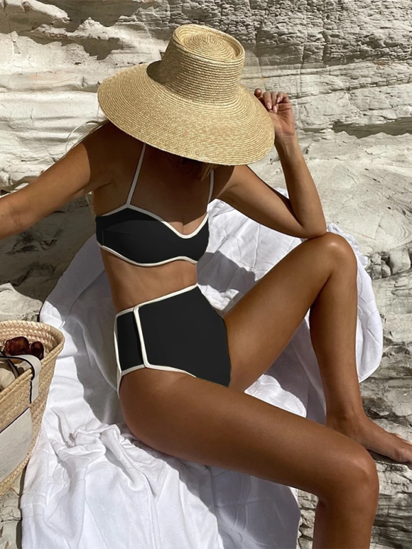Colorblock High-Waisted Bikini Set – Sexy Two-Piece in Black