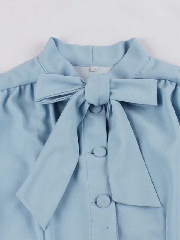 Solid Color Lace-Up Swing Dress – Graceful Midi Style with Stand Collar
