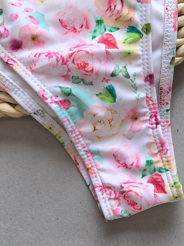 Strappy Floral Bikini Set – Deep V Neck & Moderate Stretch Fit