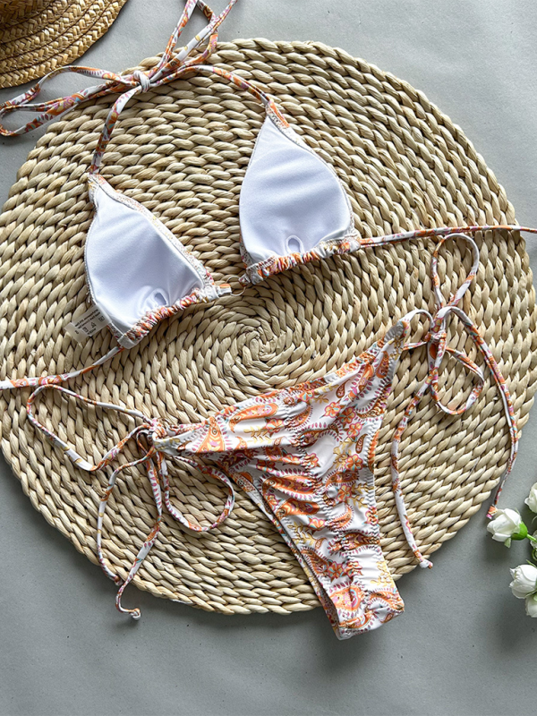 Floral Lace-Up Bikini Set – Deep V Sexy Fit, Moderate Stretch, Spring-Summer