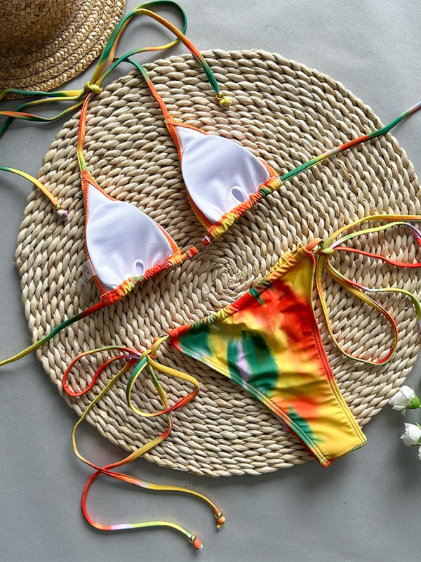 Floral Lace-Up Bikini Set – Deep V Sexy Fit, Moderate Stretch, Spring-Summer