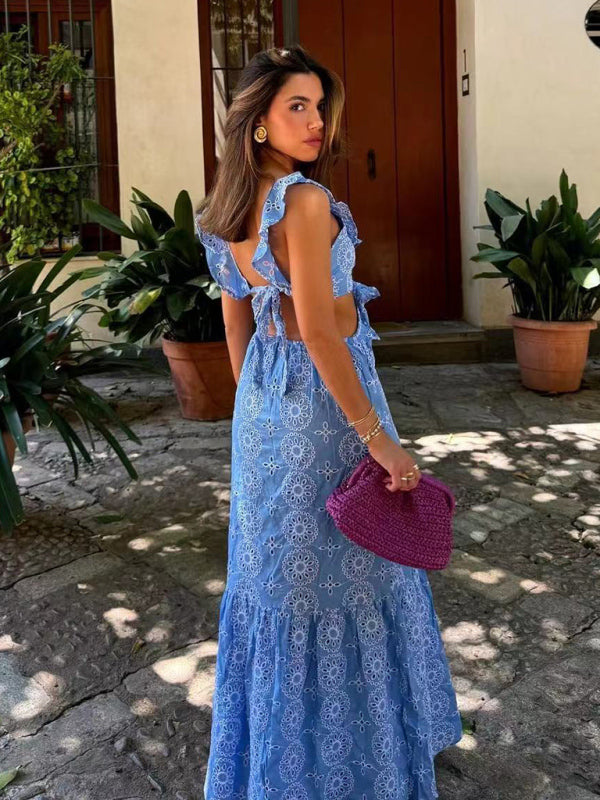 Romantic Layered V-Neck Embroidered Dress – Spring Summer Midi Style