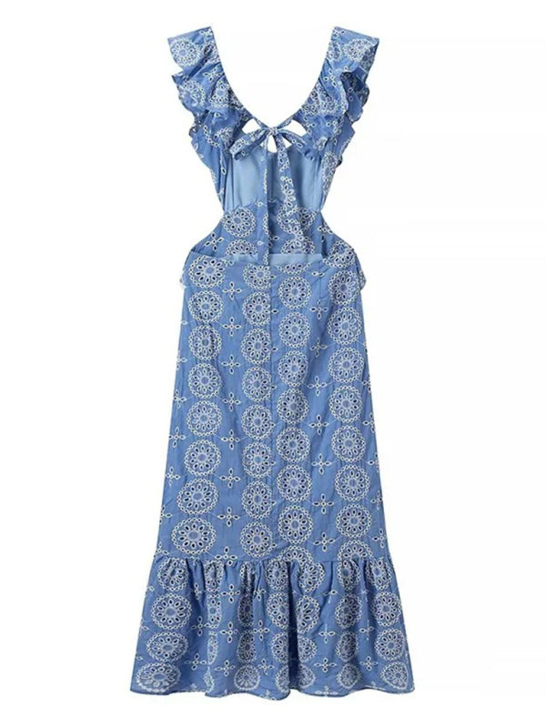 Romantic Layered V-Neck Embroidered Dress – Spring Summer Midi Style