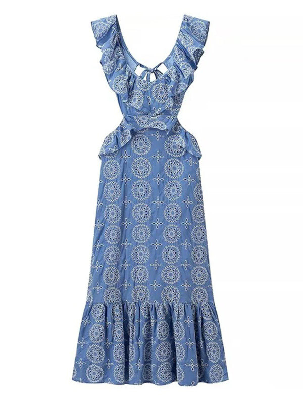 Romantic Layered V-Neck Embroidered Dress – Spring Summer Midi Style