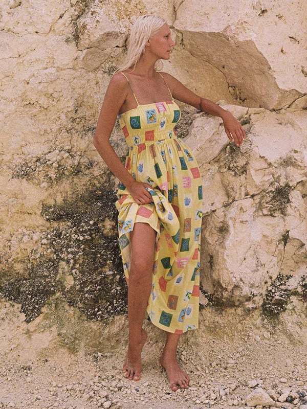 Printed Midi Suspender Dress – Lightweight & Breezy Summer Style