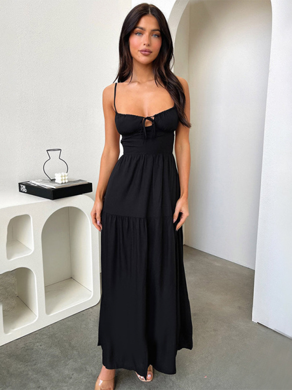 Women's Halter Back A-Line Midi Dress – Tie Waist, Summer Holiday Style