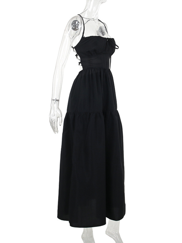 Women's Halter Back A-Line Midi Dress – Tie Waist, Summer Holiday Style