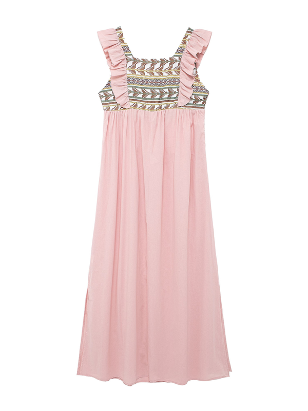 Geometric Patchwork Mid-Length Dress – Pink, Sleeveless, Spring-Summer Style