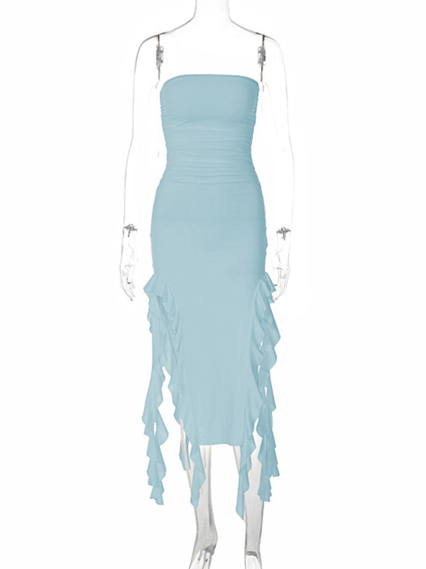 Wrap Chest Irregular Midi Dress – Sexy Knit Sleeveless Style for Summer