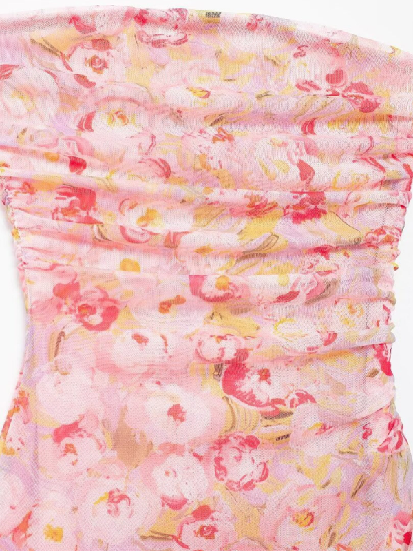 Floral Tulle Bandeau Resort Dress – Strapless Lightweight Vacation Look