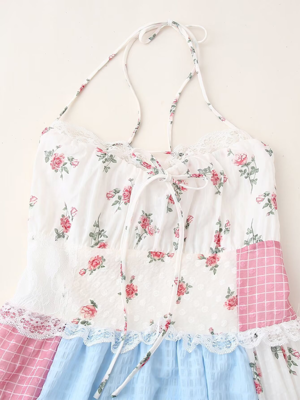 Sleeveless Floral Halter Dress – Romantic Spring-Summer Midi