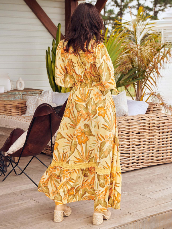 Bohemian Print V-Neck Button-Down Maxi Dress – Lightweight & Vacation Ready