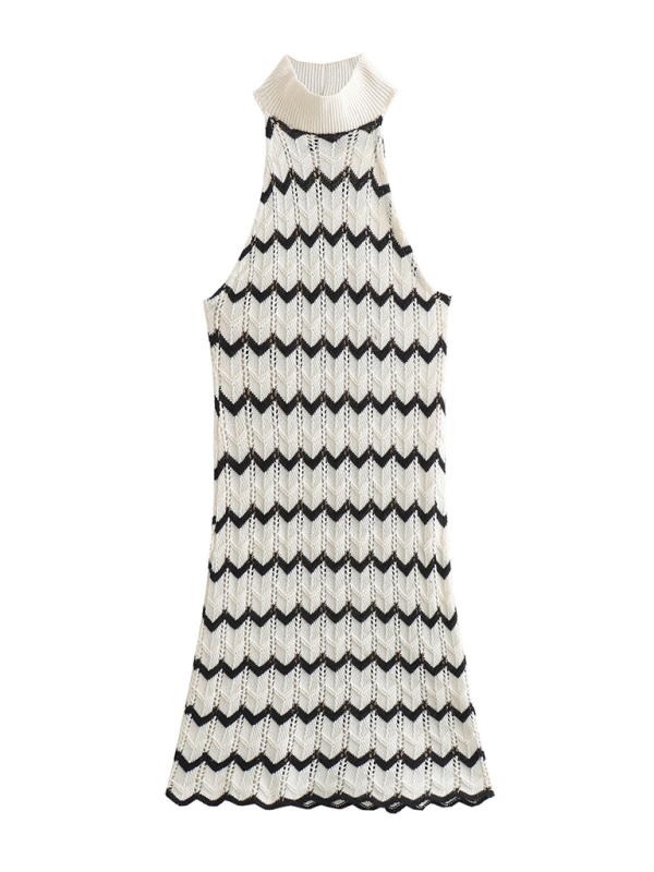 Striped Knit Turtleneck Dress – Fitted Daily Midi in White