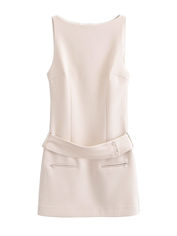 Chic Belted Fitted Dress – Woven Solid Midi for Spring & Summer