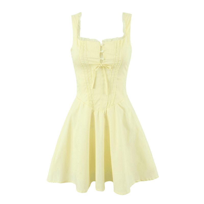 فستان بحمالات برقبة على شكل حرف V مزين بالدانتيل والزهور – رومانسي لربيع وصيف متوسط الطول - ماريا المبتسمة - كل شيء للنساء 34650274