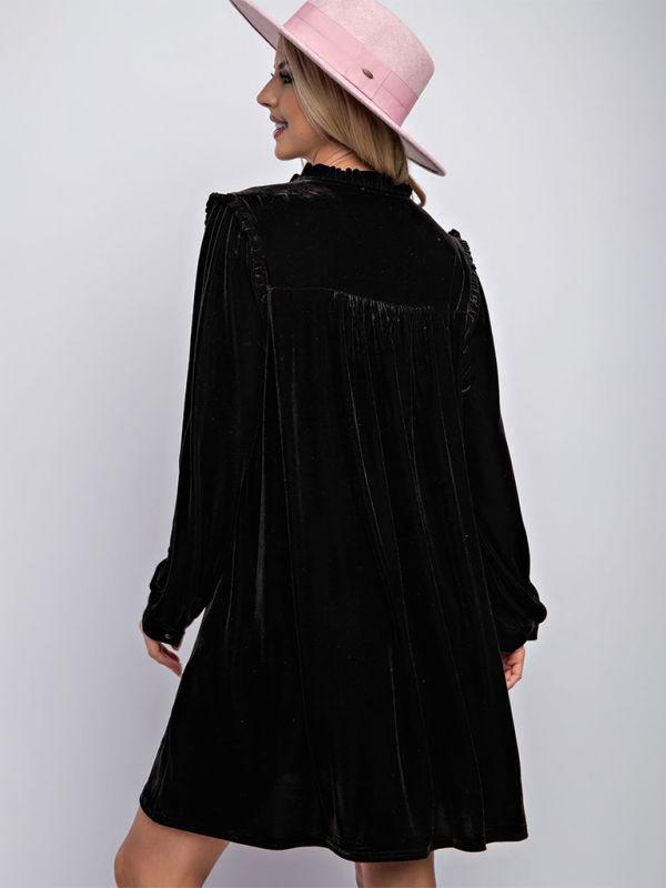 Velvet Knee-Length V-Neck Dress – Casual Straight Cut for Autumn & Winter
