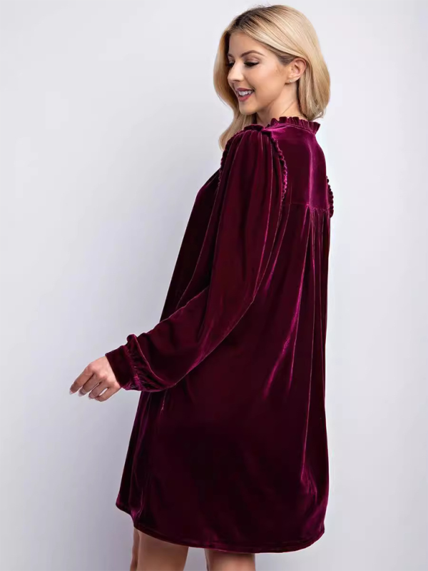 Velvet Knee-Length V-Neck Dress – Casual Straight Cut for Autumn & Winter