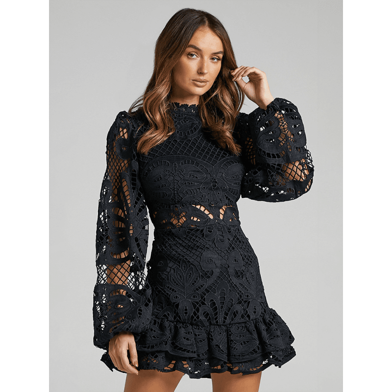 elegant-lace-a-line-mini-dress-with-lantern-sleeves-ruffle-trimsmiling-maria---everything-for-women-34645325