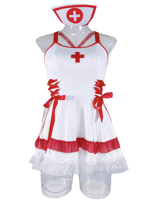 Sexy Nurse Lingerie Costume – Deep V Halter Mini Dress in White