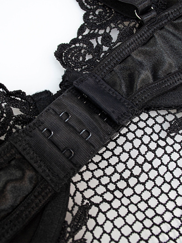 Lace Bunny-Inspired Three-Piece Garter Jumpsuit – Deep V Neck Sexy Lingerie Set