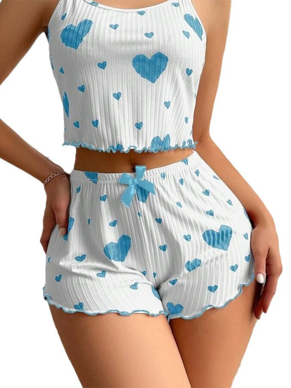 Love Print Lace Lingerie Set – Spaghetti Strap Top & Matching Shorts