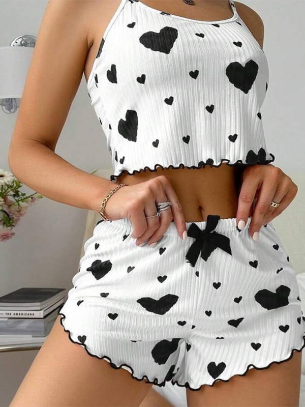 Love Print Lace Lingerie Set – Spaghetti Strap Top & Matching Shorts