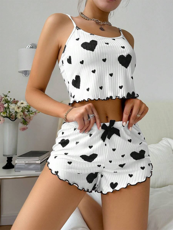 Love Print Lace Lingerie Set – Spaghetti Strap Top & Matching Shorts