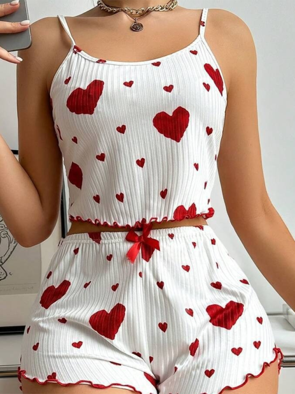 Love Print Lace Lingerie Set – Spaghetti Strap Top & Matching Shorts