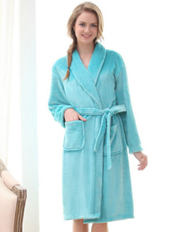Long-Sleeve Solid Color Facecloth Robe Set – Unisex Lapel Pajamas for Home Comfort