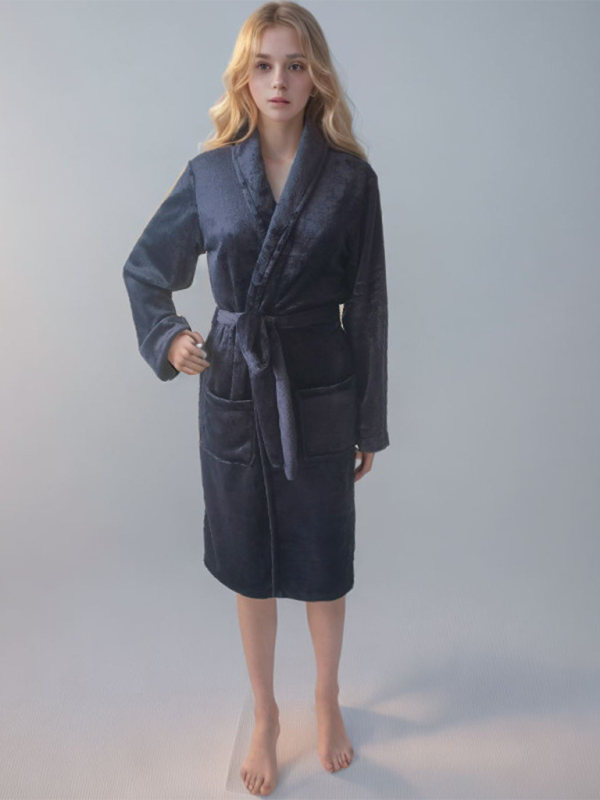 Long-Sleeve Solid Color Facecloth Robe Set – Unisex Lapel Pajamas for Home Comfort