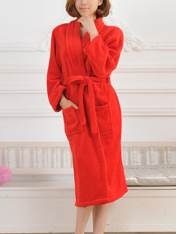 Long-Sleeve Solid Color Facecloth Robe Set – Unisex Lapel Pajamas for Home Comfort