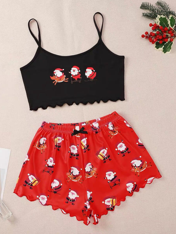 Christmas Santa Print Two-Piece Loungewear Set – Soft Knit Holiday Pajamas - Smiling Maria - Everything For Women