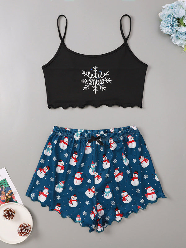 Christmas Santa Print Two-Piece Loungewear Set – Soft Knit Holiday Pajamas