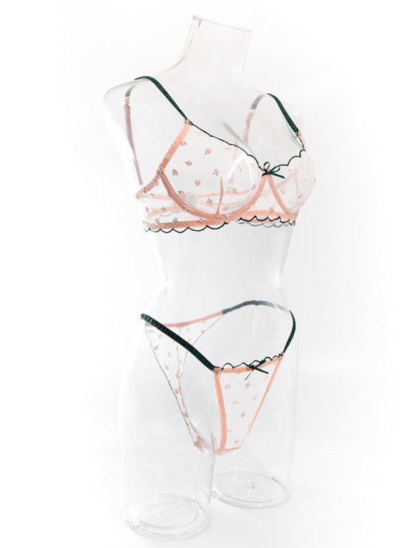 Lace Bra & Panty Set with Playing Card Embroidery – Underwire Support