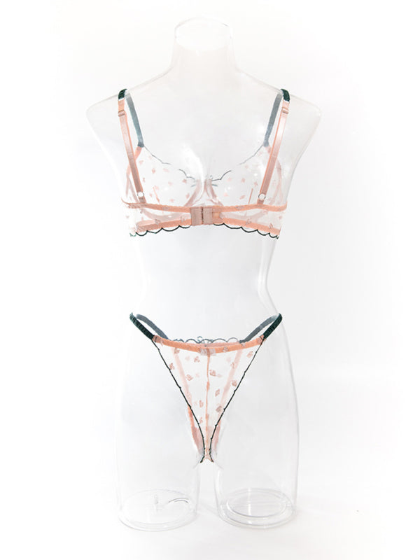 Lace Bra & Panty Set with Playing Card Embroidery – Underwire Support