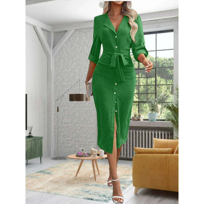 lapel-waist-tie-slit-shirt-dresssmiling-maria---everything-for-women-34683540