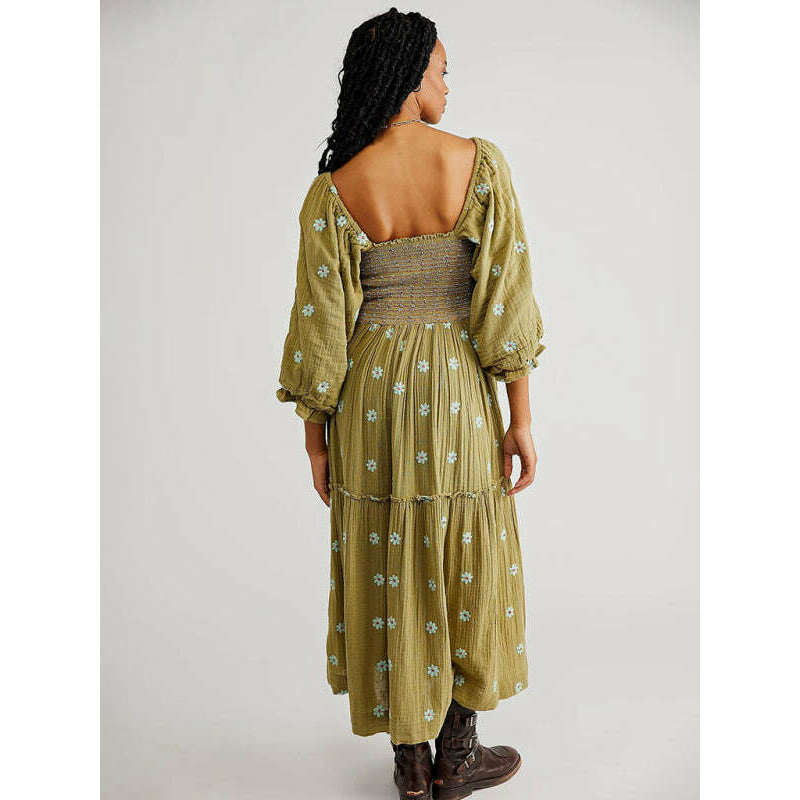 embroidered-sunflower-green-midi-dress-–-square-neckline-woven-fabricsmiling-maria---everything-for-women-34647196