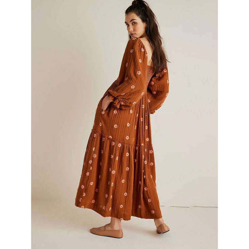 sunflower-embroidered-brown-midi-dress---square-neck-long-sleevessmiling-maria---everything-for-women-34647200