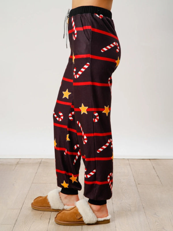 Christmas Print Buttoned Lounge Set – Long Sleeve Top & Knit Pants