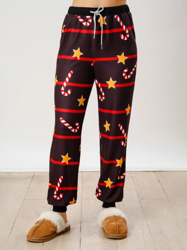 Christmas Print Buttoned Lounge Set – Long Sleeve Top & Knit Pants