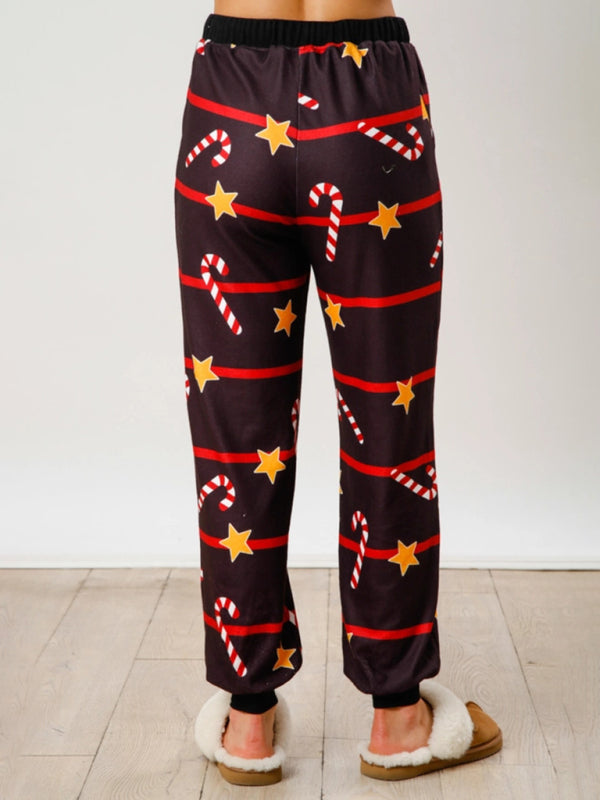 Christmas Print Buttoned Lounge Set – Long Sleeve Top & Knit Pants