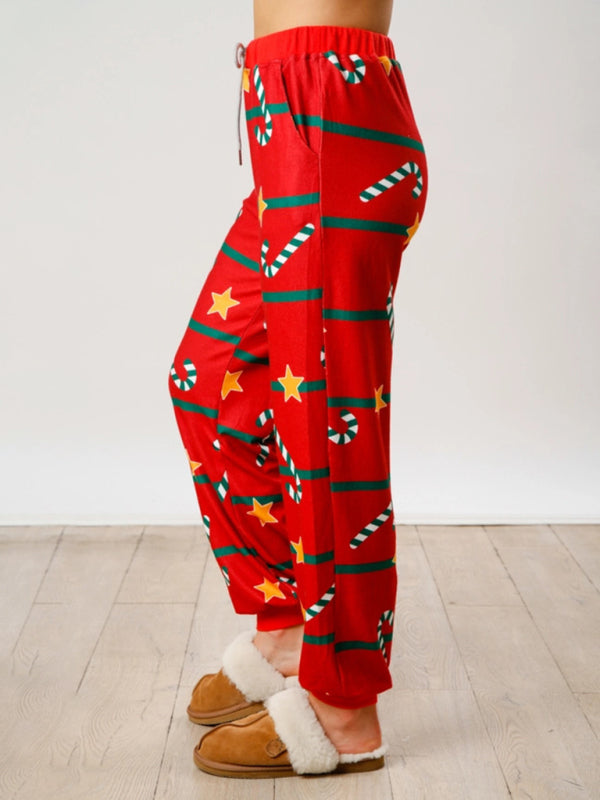 Christmas Print Buttoned Lounge Set – Long Sleeve Top & Knit Pants