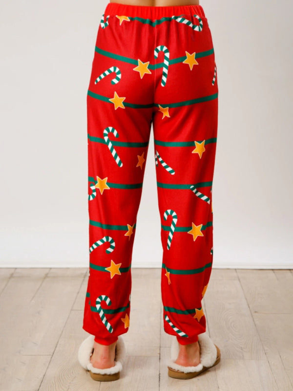 Christmas Print Buttoned Lounge Set – Long Sleeve Top & Knit Pants